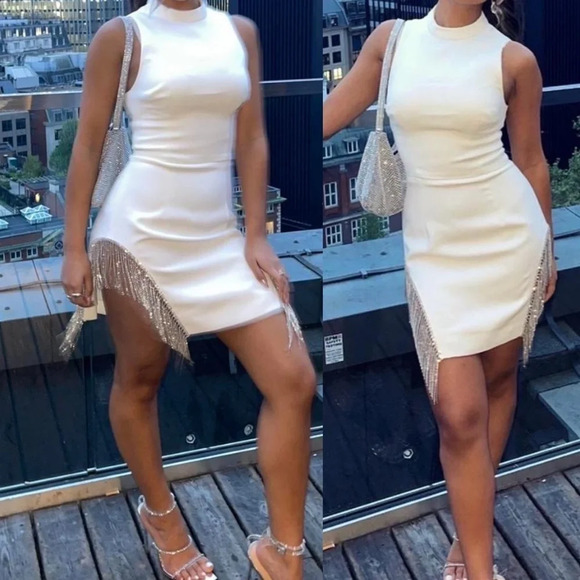 HOUSE OF CB 'Charlize' White Crystal Trim‎ Dress/Size XS NWOT - Picture 4 of 16